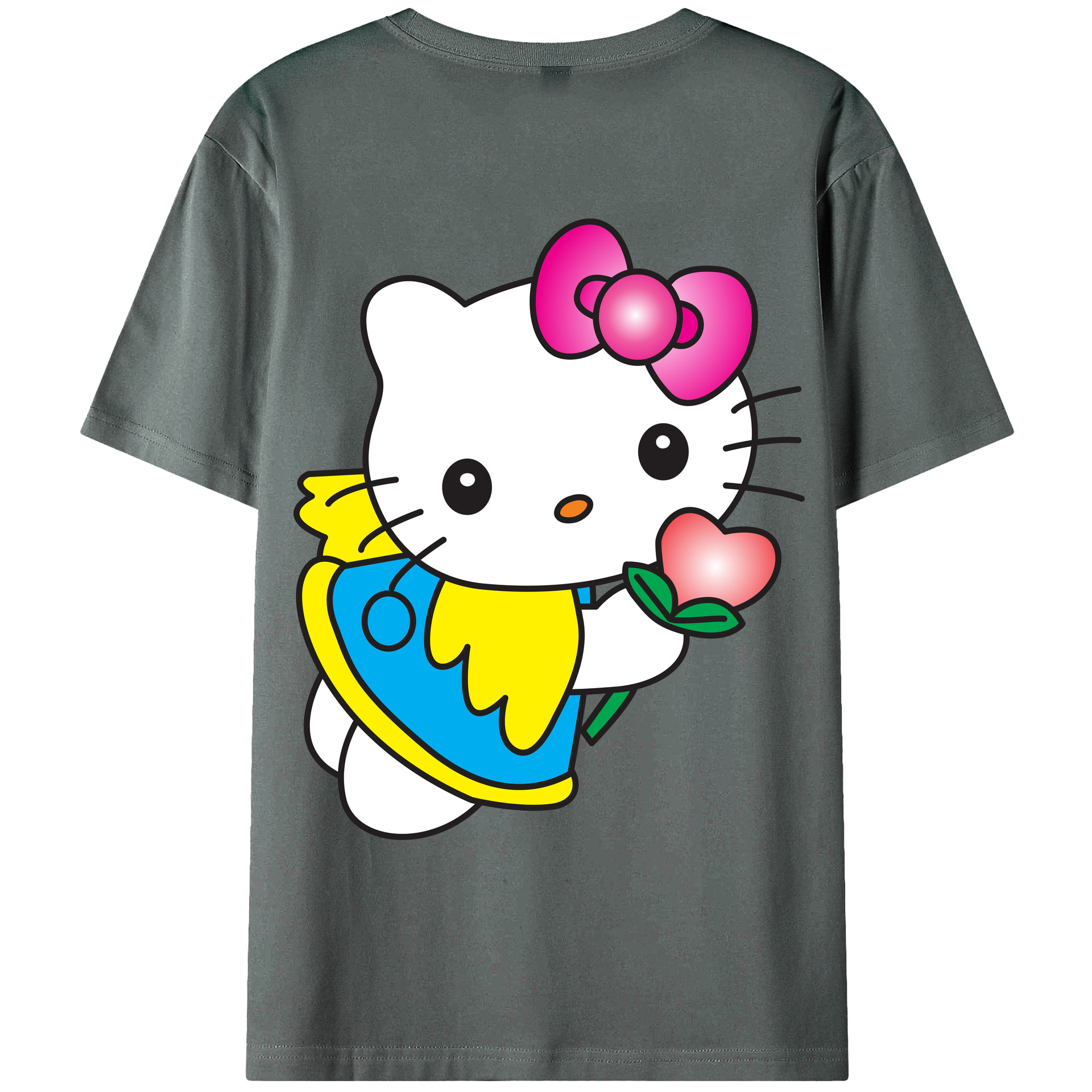 （画像用） Hello Kitty ハローキティ 綿100％ メンズ半袖Tシャツ（バックプリント） 通気性